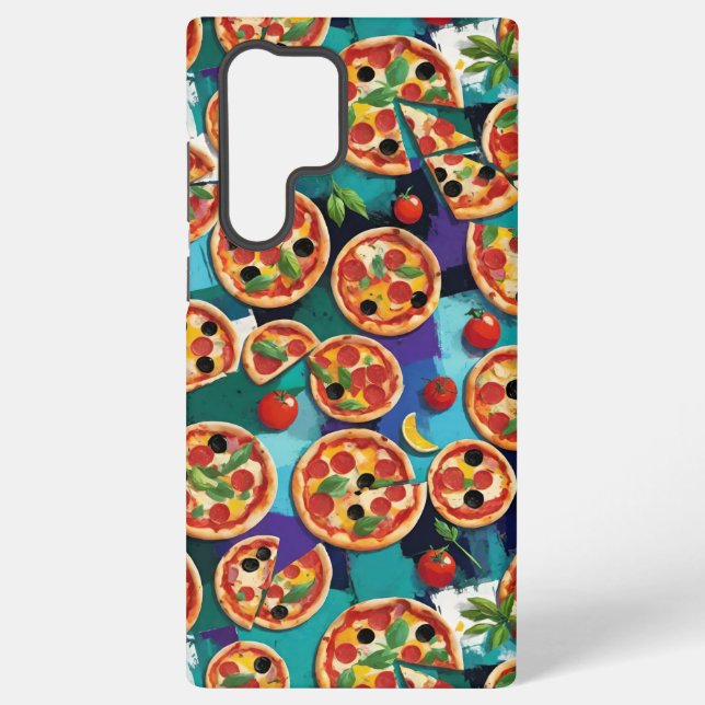 Abstrakte Pepperoni Pizza auf blauem Hintergrund Samsung Galaxy Hülle (Rückseite)