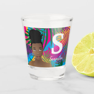 Abstrakte Personalisierte tropische Blätter Schnapsglas