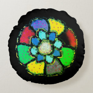 ABSTRAKTE PETAL-BLUME-DESIGN SCHWARZ HINTERGRUND RUNDES KISSEN