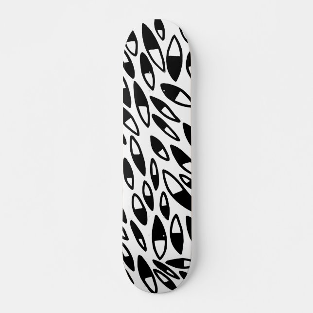Abstrakte Petals - Schwarz auf Holz Skateboard (Vorne)