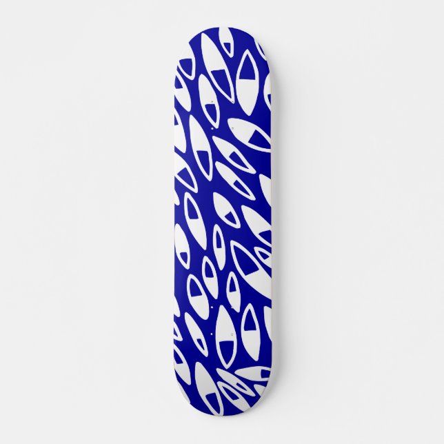 Abstrakte Petals - Weiß auf dunkelblau Skateboard (Vorne)