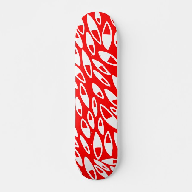 Abstrakte Petals - weiß auf rot Skateboard (Vorne)