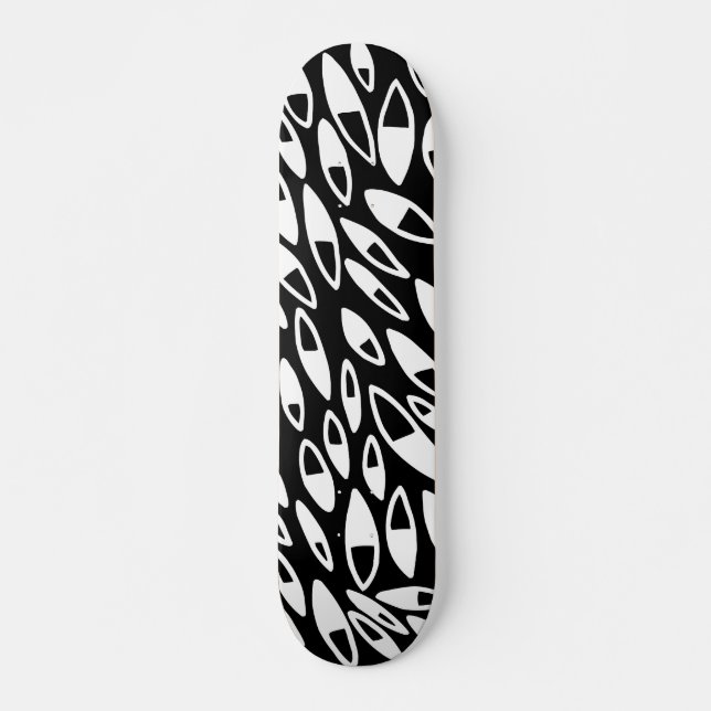 Abstrakte Petals - weiß auf schwarz Skateboard (Vorne)