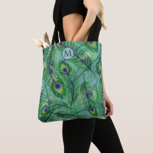 Abstrakte Pfauenfeathers Muster Monogram Tasche