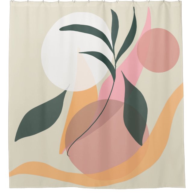 Abstrakte Pflanze Illustration Formen Rosa Vegetat Duschvorhang (Vorderseite)