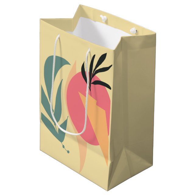 Abstrakte Pflanze Illustrationsformen Rosa Gelb Mittlere Geschenktüte (Vorderseite Schrägansicht)