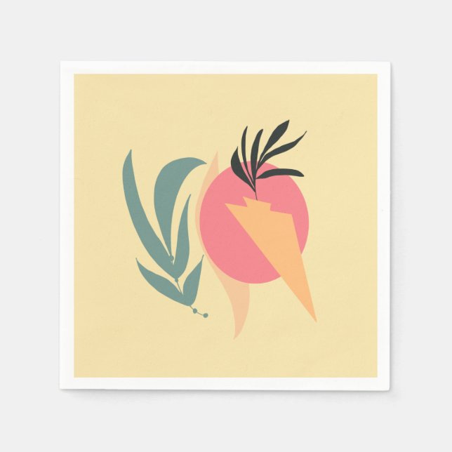 Abstrakte Pflanze Illustrationsformen Rosa Gelb Serviette (Vorderseite)