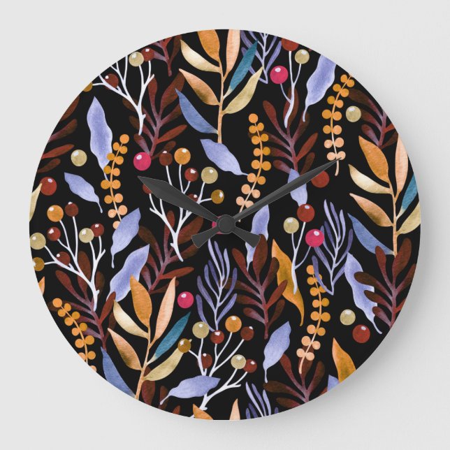 Abstrakte Pflanze Kräutermuster Große Wanduhr (Vorderseite)