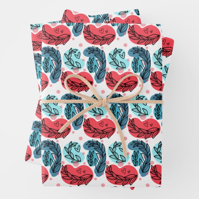 Abstrakte Pflanze rot und blau Geschenkpapier Set (Beispiel)