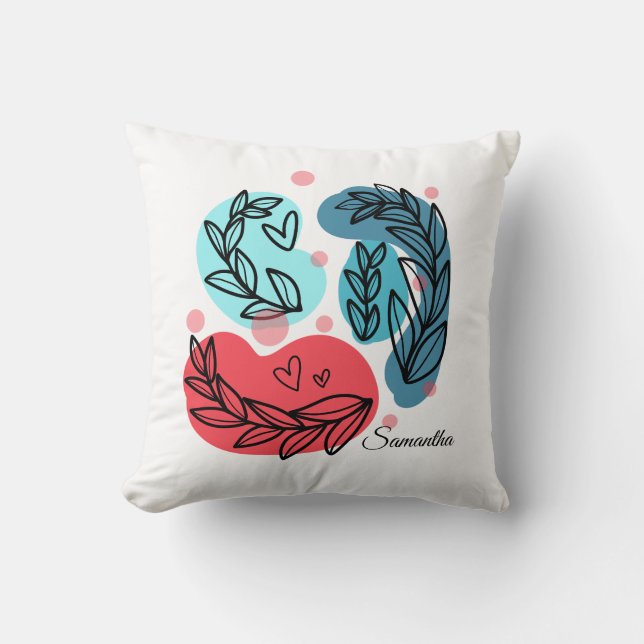 Abstrakte Pflanze rot und blau Kissen (Vorderseite)