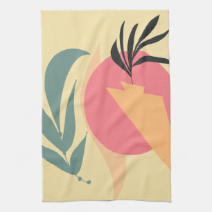 Abstrakte Pflanzenillustrationsformen Pink Gelb Geschirrtuch