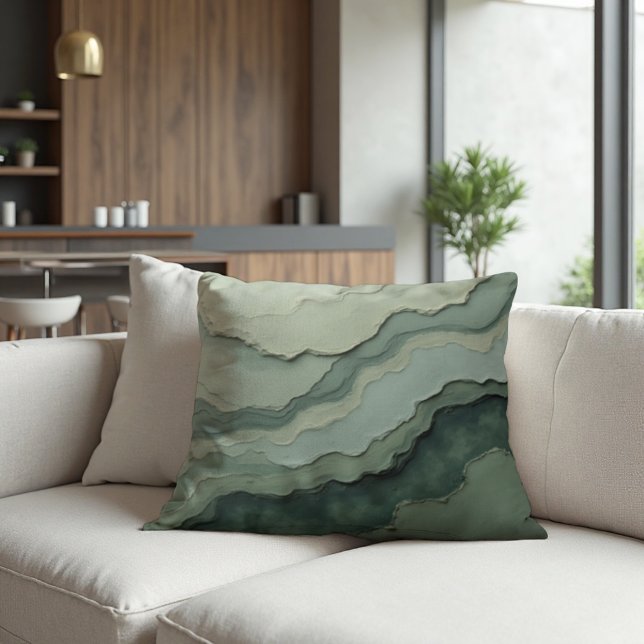 Abstrakte Phase - Bio modern Kissen (Stratified Sage Throw Pillow: Organic Modern Abstract Art for Sophisticated Home Decor.)