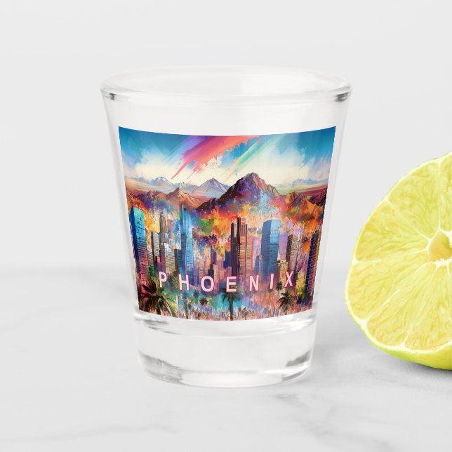 Abstrakte Phoenix Skyline Kunst Schnapsglas (Vorderseite)