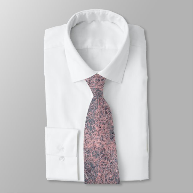 Abstrakte Pink Graue Web-Tie-Dye Krawatte (Gebunden)