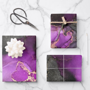 Abstrakte Pink Purpur Schwarz Gold Einzigartige Ku Geschenkpapier Set