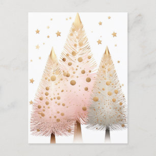 Abstrakte pinke und goldene Weihnachtsbäume Postkarte