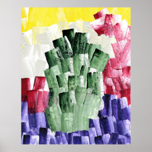 Abstrakte Pinselstrich-Malerei in Grün und Lila Poster