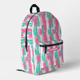 Abstrakte Pinselstriche aus Minze, Rosa, Weiß und Bedruckter Rucksack