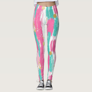 Abstrakte Pinselstriche aus Minze, Rosa, Weiß und Leggings