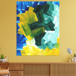 Abstrakte Pinselstriche, blau, grün und gelb Leinwanddruck