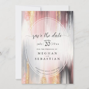 Abstrakte Pinselstriche Blush Gold Kohle Save The Date