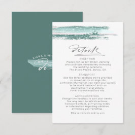 Abstrakte Pinselstriche Hochzeitdetails Aquamarin  Begleitkarte