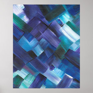 Abstrakte Pinselstriche in Blau, Aquamarin und Lil Poster