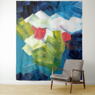 Abstrakte Pinselstriche in Blau, Grün und Rot Wandteppich