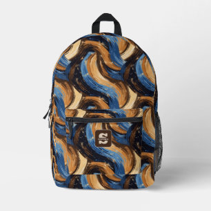 Abstrakte Pinselstriche in Blau und Braun Bedruckter Rucksack