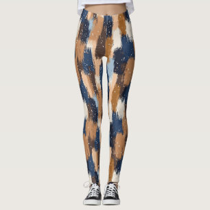 Abstrakte Pinselstriche in Blau, Weiß und Braun (2 Leggings