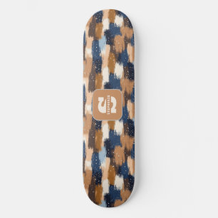 Abstrakte Pinselstriche in Blau, Weiß und Braun (2 Skateboard