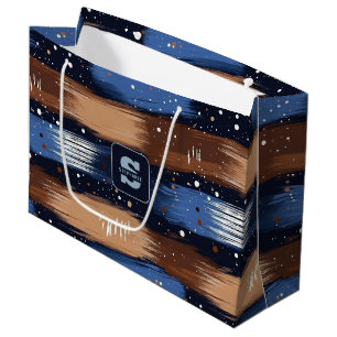 Abstrakte Pinselstriche in Blau, Weiß und Braun (3 Große Geschenktüte