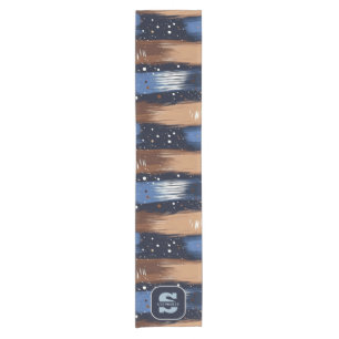 Abstrakte Pinselstriche in Blau, Weiß und Braun (3 Kurzer Tischläufer