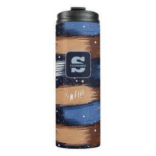 Abstrakte Pinselstriche in Blau, Weiß und Braun (3 Thermosbecher