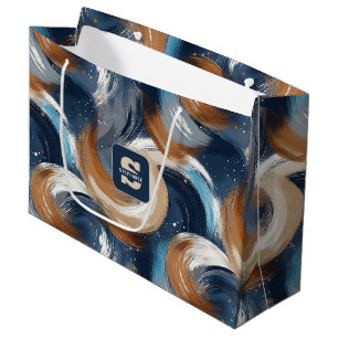 Abstrakte Pinselstriche in Blau, Weiß und Braun Große Geschenktüte