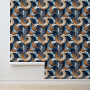 Abstrakte Pinselstriche in Blau, Weiß und Braun Tapete