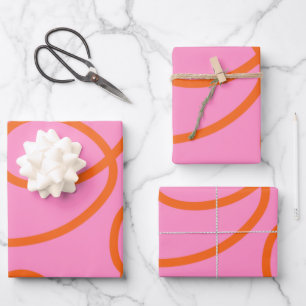 Abstrakte Pinselstriche in Rosa und Orange Geschenkpapier Set