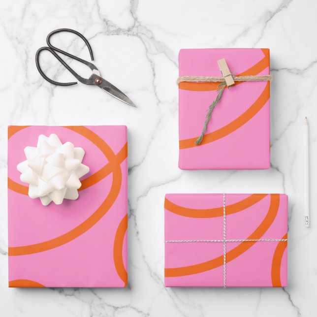 Abstrakte Pinselstriche in Rosa und Orange Geschenkpapier Set (Vorderseite)
