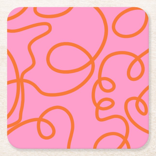 Abstrakte Pinselstriche in Rosa und Orange Rechteckiger Pappuntersetzer (Vorderseite)