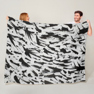 Abstrakte Pinselstriche in Schwarz und Weiß Art Fleecedecke