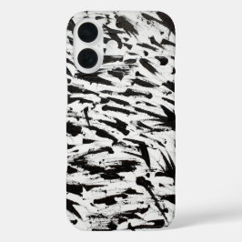 Abstrakte Pinselstriche in Schwarz und Weiß Art iPhone 16 Hülle
