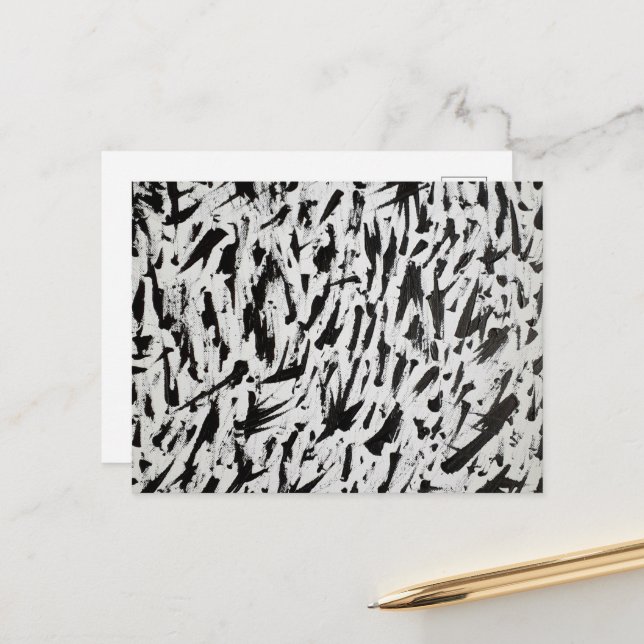 Abstrakte Pinselstriche in Schwarz und Weiß Art Postkarte (Vorderseite/Rückseite Beispiel)