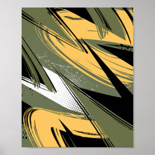 Abstrakte Pinselstriche mit Olive Green & Yellow Poster