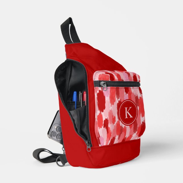 Abstrakte Pinselstriche Muster Monogramm Crossbody Bag (Offen)