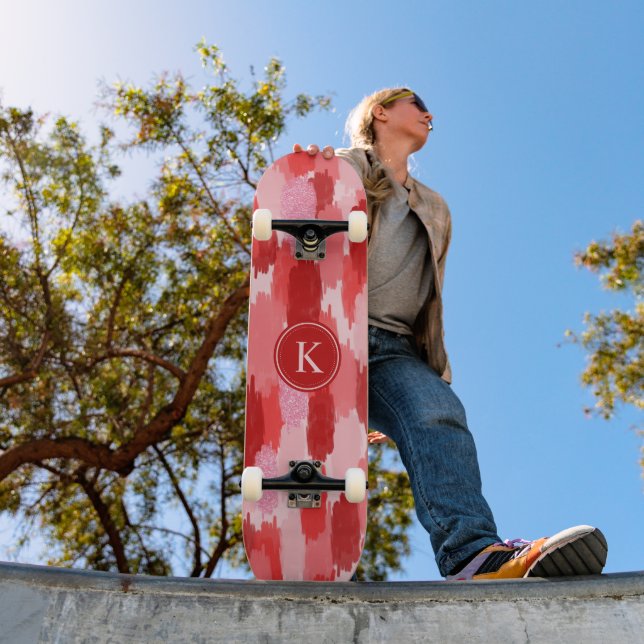 Abstrakte Pinselstriche Muster Monogramm Skateboard (Außen 1)