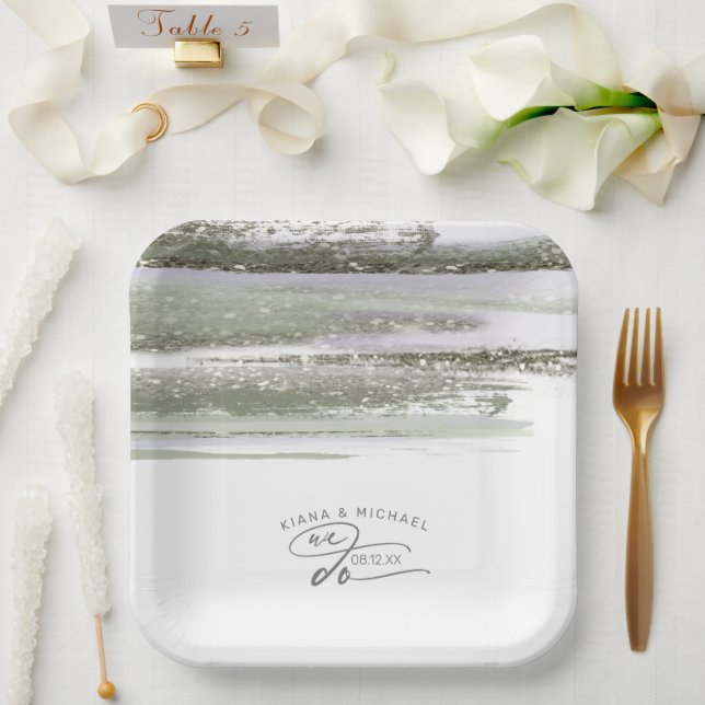 Abstrakte Pinselstriche Wedding We Do ID886 Pappteller (Hochzeit)
