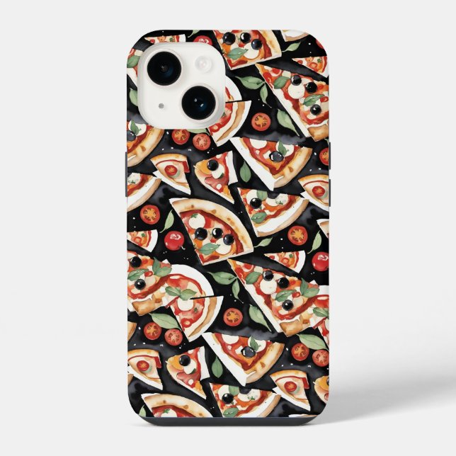 Abstrakte Pizzaslics auf schwarzem Hintergrund iPhone 14 Hülle (Rückseite)