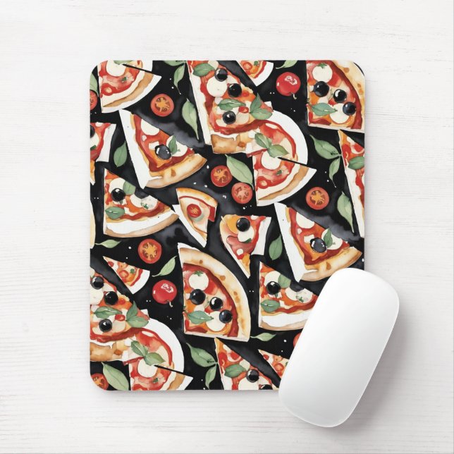Abstrakte Pizzaslics auf schwarzem Hintergrund Mousepad (Mit Mouse)
