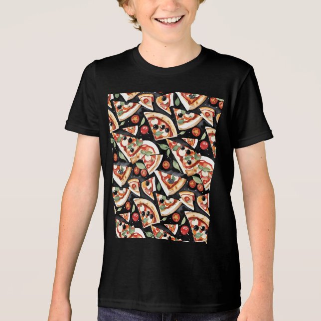 Abstrakte Pizzaslics auf schwarzem Hintergrund Tri-Blend Shirt (Vorderseite)