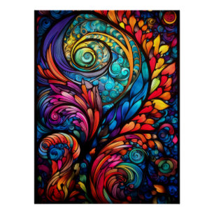 Abstrakte psychedelische Wirbel in Glasmalerei Poster